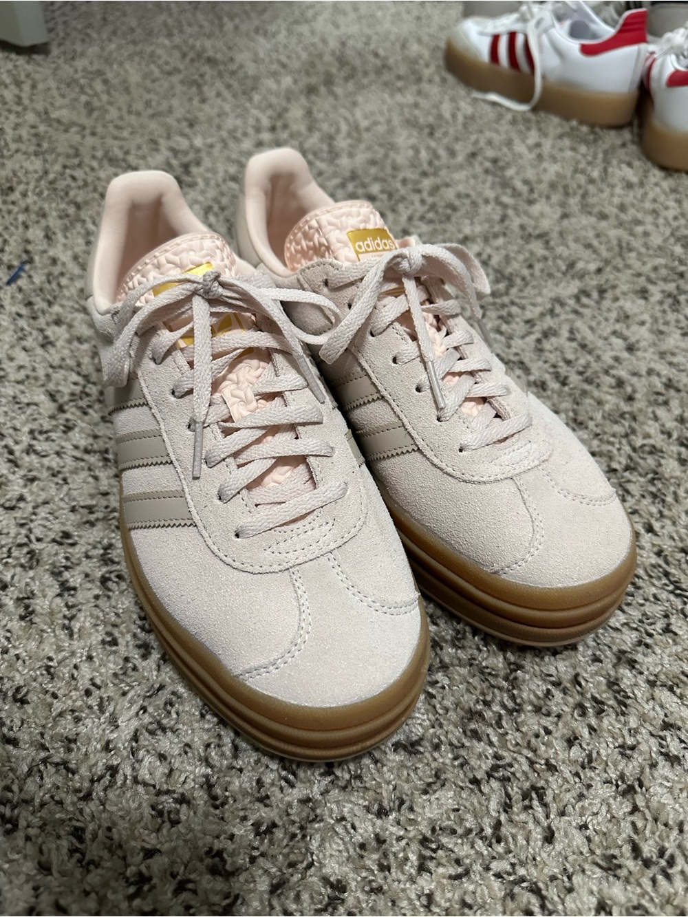 Gazelle Adidas Light Pink Suede Platform Sneakers with Gum Sole - Number 7
